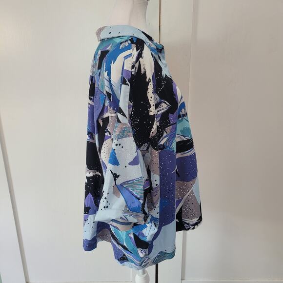Attitudes by Renee Size 1X Blue Art To Wear Button Up Short Sleeve Mature - Picture 2 of 7
